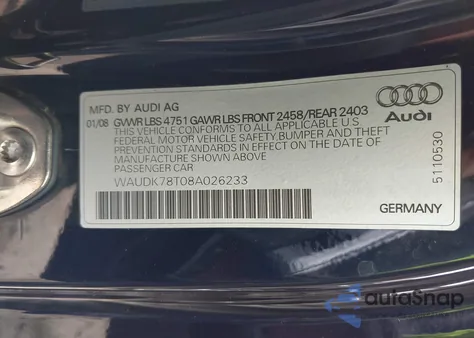 2008 Audi A5 3.2L z USA, uszkodzony, nr VIN WAUDK78T08A026233